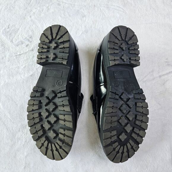 Old Navy Black Shiny Dark Academia Chunky Heel Loafers Size 9 Y2K 90s Grunge - Picture 6 of 9